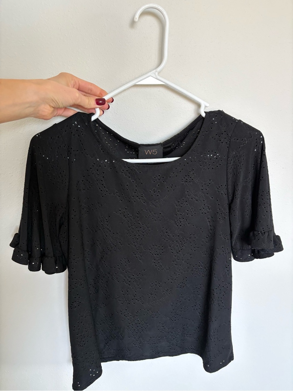 W5 Black Eyelet Ruffle Sleeve Blouse